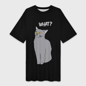 Платье-футболка 3D с принтом What cat ,  |  | cat | kitten | kitty | what кот | британская кошка | британский кот | в смысле | взгляд | вопрос | вопросительный знак | глаза кота | животные | кот мем | котенок | котик | котята | кошак | кошка | мемы