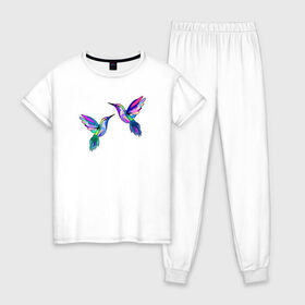 Женская пижама хлопок с принтом Колибри , 100% хлопок | брюки и футболка прямого кроя, без карманов, на брюках мягкая резинка на поясе и по низу штанин | angel | bird | butterfly | parrot | summer | tropical | wings | ангел | бабочки | джунгли | животные | красочные | крылья | летний | лето | перья | попугай | природа | птица | птичка | радужные | райский | стриж | тропики