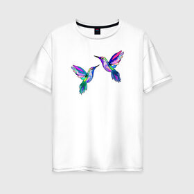 Женская футболка хлопок Oversize с принтом Колибри , 100% хлопок | свободный крой, круглый ворот, спущенный рукав, длина до линии бедер
 | Тематика изображения на принте: angel | bird | butterfly | parrot | summer | tropical | wings | ангел | бабочки | джунгли | животные | красочные | крылья | летний | лето | перья | попугай | природа | птица | птичка | радужные | райский | стриж | тропики