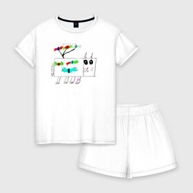 Женская пижама с шортиками хлопок с принтом жоржЫк , 100% хлопок | футболка прямого кроя, шорты свободные с широкой мягкой резинкой | для детей | конфетки | котики | леденцы | сладости