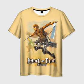 Мужская футболка 3D с принтом Атака на титанов , 100% полиэфир | прямой крой, круглый вырез горловины, длина до линии бедер | 