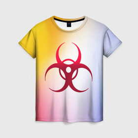 Женская футболка 3D с принтом Biohazard , 100% полиэфир ( синтетическое хлопкоподобное полотно) | прямой крой, круглый вырез горловины, длина до линии бедер | biohazard | ncov2019 | plague inc | virus | вирус | градиент | знак | карантин | ковид | корона | коронавирус | опасность