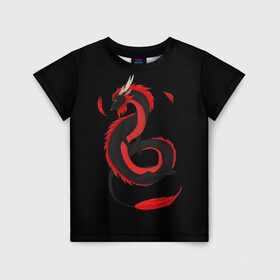 Детская футболка 3D с принтом RED DRAGON , 100% гипоаллергенный полиэфир | прямой крой, круглый вырез горловины, длина до линии бедер, чуть спущенное плечо, ткань немного тянется | amoled | дракон | дракон с хвостом | китайский дракон | китайский праздник