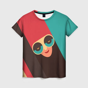 Женская футболка 3D с принтом RETDO FACE , 100% полиэфир ( синтетическое хлопкоподобное полотно) | прямой крой, круглый вырез горловины, длина до линии бедер | геометрия | глаза | лицо | лицо в очках | ностальгия | очки | полосы | ретро