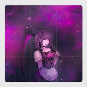 Магнитный плакат 3Х3 с принтом Anime girl demon , Полимерный материал с магнитным слоем | 9 деталей размером 9*9 см | Тематика изображения на принте: anime | demon | girl | аниме | девушка | демон | коса | рога