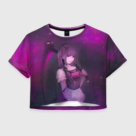 Женская футболка Crop-top 3D с принтом Anime girl demon , 100% полиэстер | круглая горловина, длина футболки до линии талии, рукава с отворотами | anime | demon | girl | аниме | девушка | демон | коса | рога
