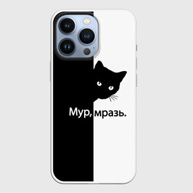 Чехол для iPhone 13 Pro с принтом Черный кот ,  |  | Тематика изображения на принте: буквы | глаза | кот | котик | кошка | минимал | надпись | настроение | простая надпись | текст | черно белое | черный кот | черный фон