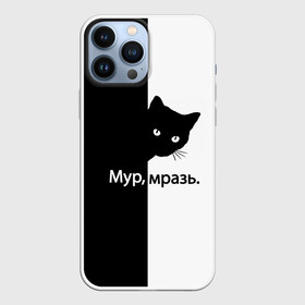 Чехол для iPhone 13 Pro Max с принтом Черный кот ,  |  | Тематика изображения на принте: буквы | глаза | кот | котик | кошка | минимал | надпись | настроение | простая надпись | текст | черно белое | черный кот | черный фон