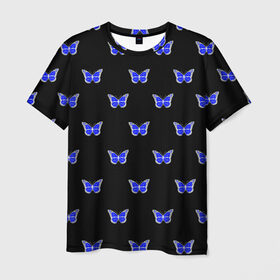 Мужская футболка 3D с принтом Синие бабочки , 100% полиэфир | прямой крой, круглый вырез горловины, длина до линии бедер | бабочка | бабочки | воздух | живность природы | красивая бабочка | красота природы | крылья | летать | летают | летающее насекомое | летающие бабочки | насекомые | порхание | порхать