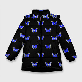 Зимняя куртка для девочек 3D с принтом Синие бабочки , ткань верха — 100% полиэстер; подклад — 100% полиэстер, утеплитель — 100% полиэстер. | длина ниже бедра, удлиненная спинка, воротник стойка и отстегивающийся капюшон. Есть боковые карманы с листочкой на кнопках, утяжки по низу изделия и внутренний карман на молнии. 

Предусмотрены светоотражающий принт на спинке, радужный светоотражающий элемент на пуллере молнии и на резинке для утяжки. | Тематика изображения на принте: бабочка | бабочки | воздух | живность природы | красивая бабочка | красота природы | крылья | летать | летают | летающее насекомое | летающие бабочки | насекомые | порхание | порхать