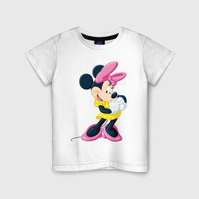 Детская футболка хлопок с принтом minnie mouse , 100% хлопок | круглый вырез горловины, полуприлегающий силуэт, длина до линии бедер | disney | мультфильмы | мышонок | персонаж