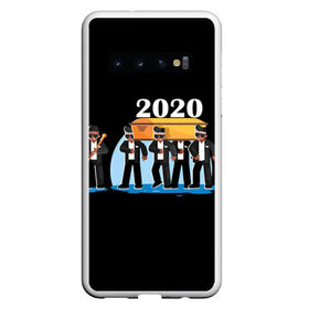 Чехол для Samsung Galaxy S10 с принтом 2020 не спасти... , Силикон | Область печати: задняя сторона чехла, без боковых панелей | Тематика изображения на принте: 2020 год мем | dancing coffin | tony igy astronomia tony igy | мем про 2020 год | мультяшные персонажи | популярный мем | смешной арт | черные гробовщики