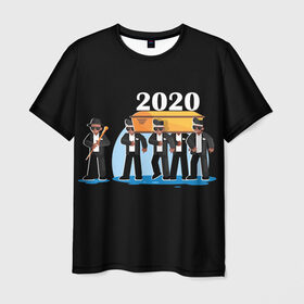 Мужская футболка 3D с принтом 2020 не спасти... , 100% полиэфир | прямой крой, круглый вырез горловины, длина до линии бедер | 2020 год мем | dancing coffin | tony igy astronomia tony igy | мем про 2020 год | мультяшные персонажи | популярный мем | смешной арт | черные гробовщики