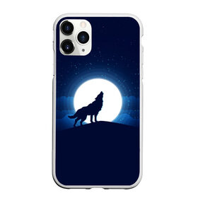 Чехол для iPhone 11 Pro матовый с принтом Воющий на луну , Силикон |  | Тематика изображения на принте: волк вобщий на луну | звезды | луна | небо | ночное небо | полнолуние