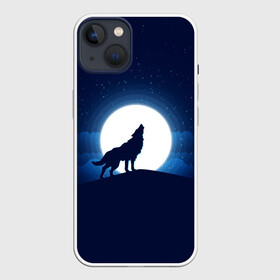 Чехол для iPhone 13 с принтом Воющий на луну ,  |  | волк вобщий на луну | звезды | луна | небо | ночное небо | полнолуние