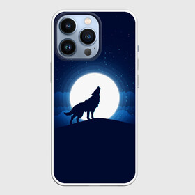 Чехол для iPhone 13 Pro с принтом Воющий на луну ,  |  | Тематика изображения на принте: волк вобщий на луну | звезды | луна | небо | ночное небо | полнолуние