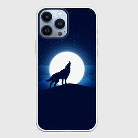 Чехол для iPhone 13 Pro Max с принтом Воющий на луну ,  |  | Тематика изображения на принте: волк вобщий на луну | звезды | луна | небо | ночное небо | полнолуние