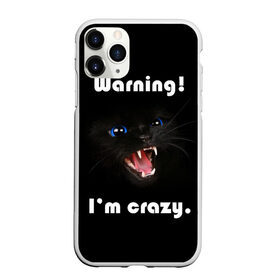 Чехол для iPhone 11 Pro Max матовый с принтом Осторожно! Я крэйзи. , Силикон |  | голубые глаза | жизненная цитата | злой кот | кот | крутой кот | я сумасшедший