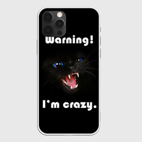 Чехол для iPhone 12 Pro Max с принтом Осторожно! Я крэйзи , Силикон |  | голубые глаза | жизненная цитата | злой кот | кот | крутой кот | я сумасшедший