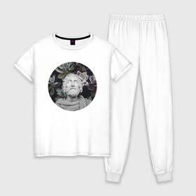 Женская пижама хлопок с принтом Z22 2 , 100% хлопок | брюки и футболка прямого кроя, без карманов, на брюках мягкая резинка на поясе и по низу штанин | геометрия | коллаж | круг | растительность | статуя | цветы