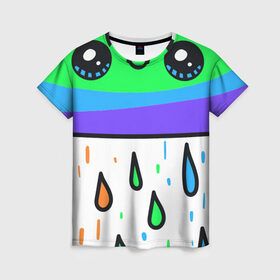 Женская футболка 3D с принтом Радужная тучка , 100% полиэфир ( синтетическое хлопкоподобное полотно) | прямой крой, круглый вырез горловины, длина до линии бедер | Тематика изображения на принте: дождик | погода | позитив . | тучка | улыбочка