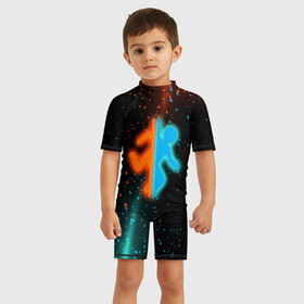 Детский купальный костюм 3D с принтом PORTAL. , Полиэстер 85%, Спандекс 15% | застежка на молнии на спине | aperture science | black mesa xen | half life | portal | portal 2 | valve | игра | портал