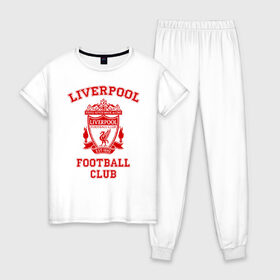 Женская пижама хлопок с принтом Liverpool FC , 100% хлопок | брюки и футболка прямого кроя, без карманов, на брюках мягкая резинка на поясе и по низу штанин | anfield | club | english | fc | liverpool | reds | soccer | английский | клуб | красные | ливерпуль | фк | футбол | футбольный | энфилд