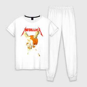 Женская пижама хлопок с принтом Metallica , 100% хлопок | брюки и футболка прямого кроя, без карманов, на брюках мягкая резинка на поясе и по низу штанин | american | heavy metal | los angeles | metal band | metallica | music | thrash metal | американская | лос анджелес | метал группа | металлика | музыка | трэш метал | трэш металл | хеви метал