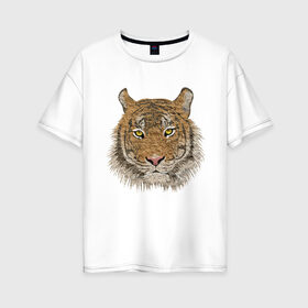 Женская футболка хлопок Oversize с принтом тигр , 100% хлопок | свободный крой, круглый ворот, спущенный рукав, длина до линии бедер
 | животные | кошка | леопард | тигр | тигрица