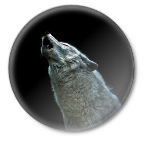 Значок с принтом Воющий волк ,  металл | круглая форма, металлическая застежка в виде булавки | Тематика изображения на принте: ауф | волк | воющий волк | животное | зверь