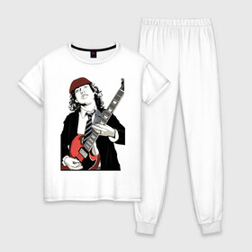 Женская пижама хлопок с принтом AC DC , 100% хлопок | брюки и футболка прямого кроя, без карманов, на брюках мягкая резинка на поясе и по низу штанин | ac dc | australian | hard rock | music | rock | rock band | rocknroll | sydney | австралийская | музыка | рок | рок группа | рок н ролл | сидней | хард рок