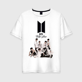 Женская футболка хлопок Oversize с принтом BTS , 100% хлопок | свободный крой, круглый ворот, спущенный рукав, длина до линии бедер
 | boyband | boys | bts | group | k pop | music | seoul | south korean | бойбенд | группа | мальчиковая | музыка | сеул | южнокорейский