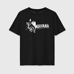 Женская футболка хлопок Oversize с принтом Nirvana , 100% хлопок | свободный крой, круглый ворот, спущенный рукав, длина до линии бедер
 | alternative rock | american | grunge | music | nirvana | rock | rock band | usa | альтернативный рок | американская | гранж | музыка | рок | рок группа | сша