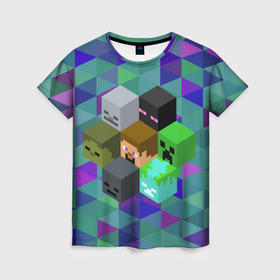 Женская футболка 3D с принтом Minecraft , 100% полиэфир ( синтетическое хлопкоподобное полотно) | прямой крой, круглый вырез горловины, длина до линии бедер | creeper | minecraft | блок | игра | крипер | майнкрафт | победитель | приключения