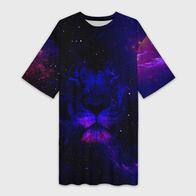 Платье-футболка 3D с принтом ЗВЕЗДНЫЙ ЛЕВ ,  |  | animal | dark | king | lion | star | животные | звезды | звери | космос | лев | неон | силуэт | тьма | ультрафиолет | царь