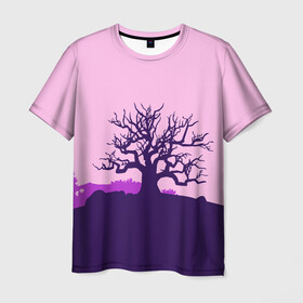 Мужская футболка 3D с принтом Старое и страшное дерево , 100% полиэфир | прямой крой, круглый вырез горловины, длина до линии бедер | 2d рисунок дерева | дерево без листьев | минимализм | старое дерево | страшное дерево