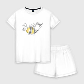 Женская пижама с шортиками хлопок с принтом По па шмеля , 100% хлопок | футболка прямого кроя, шорты свободные с широкой мягкой резинкой | жара | лето | пчелы | солнце | шмели