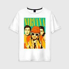 Женская футболка хлопок Oversize с принтом NIRVANA , 100% хлопок | свободный крой, круглый ворот, спущенный рукав, длина до линии бедер
 | nirvana | nirvana smells like | rock | teen spirit | курт кобейн | нирвана | песни | рок.