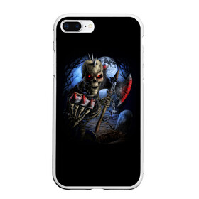 Чехол для iPhone 7Plus/8 Plus матовый с принтом SKILLET , Силикон | Область печати: задняя сторона чехла, без боковых панелей | кладбище ночью | кровь | могила | неоновые глаза | полнолуние | скелет | страшный принт | топор | хэллоуин