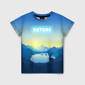 Детская футболка 3D с принтом NATURE , 100% гипоаллергенный полиэфир | прямой крой, круглый вырез горловины, длина до линии бедер, чуть спущенное плечо, ткань немного тянется | Тематика изображения на принте: горы | закат | лес | ночное небо | озеро в лесу | олень в лесу | природа | солнце