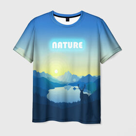 Мужская футболка 3D с принтом NATURE , 100% полиэфир | прямой крой, круглый вырез горловины, длина до линии бедер | горы | закат | лес | ночное небо | озеро в лесу | олень в лесу | природа | солнце