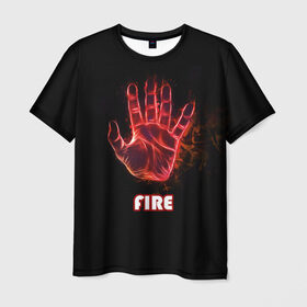 Мужская футболка 3D с принтом FIRE , 100% полиэфир | прямой крой, круглый вырез горловины, длина до линии бедер | amoled | огонь | пальцы | рука в огне | рука человека
