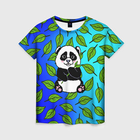 Женская футболка 3D с принтом Панда , 100% полиэфир ( синтетическое хлопкоподобное полотно) | прямой крой, круглый вырез горловины, длина до линии бедер | baby | bear | kawaii | teddy | бамбук | ветки | животные | игрушка | каваи | китай | коала | листья | малыш | медведь | медвежата | медвежонок | мультяшный | панда | пандочка | плюшевый | подарок | природа | пушистый