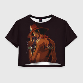 Женская футболка Crop-top 3D с принтом One Piece. Портгас Д. Эйс , 100% полиэстер | круглая горловина, длина футболки до линии талии, рукава с отворотами | one piece | аниме | обезьяна д. луффи | портгас д. эйс | туз | эйс огненный кулак