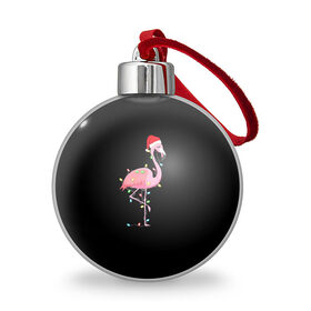 Ёлочный шар с принтом Новогодний Фламинго , Пластик | Диаметр: 77 мм | 2021 | гирлянда | год быка | дед мороз | новогодний | новогодняя | новый год | птица | рождество | розовый фламинго | с новым годом | фламинго