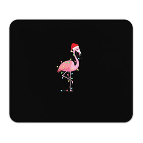 Коврик для мышки прямоугольный с принтом Новогодний Фламинго , натуральный каучук | размер 230 х 185 мм; запечатка лицевой стороны | Тематика изображения на принте: 2021 | гирлянда | год быка | дед мороз | новогодний | новогодняя | новый год | птица | рождество | розовый фламинго | с новым годом | фламинго