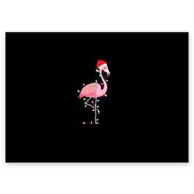 Поздравительная открытка с принтом Новогодний Фламинго , 100% бумага | плотность бумаги 280 г/м2, матовая, на обратной стороне линовка и место для марки
 | Тематика изображения на принте: 2021 | гирлянда | год быка | дед мороз | новогодний | новогодняя | новый год | птица | рождество | розовый фламинго | с новым годом | фламинго