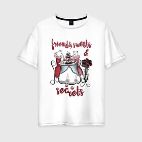Женская футболка хлопок Oversize с принтом ПРАЗДНИЧНЫЕ КОШКИ , 100% хлопок | свободный крой, круглый ворот, спущенный рукав, длина до линии бедер
 | ваниль | день рождения | коты | кошки | мороженое | розовый | сладости