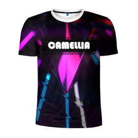 Мужская футболка 3D спортивная с принтом CAMELLIA , 100% полиэстер с улучшенными характеристиками | приталенный силуэт, круглая горловина, широкие плечи, сужается к линии бедра | абстракция | геометрия | неоновый огонь | неоновый полосы | неоновый свет