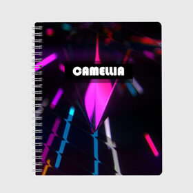 Тетрадь с принтом CAMELLIA , 100% бумага | 48 листов, плотность листов — 60 г/м2, плотность картонной обложки — 250 г/м2. Листы скреплены сбоку удобной пружинной спиралью. Уголки страниц и обложки скругленные. Цвет линий — светло-серый
 | абстракция | геометрия | неоновый огонь | неоновый полосы | неоновый свет